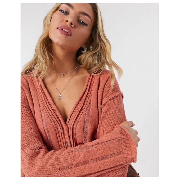 FREE PEOPLE BOHO CARDI LONG SLEEVES RIB KNIT CROP CARDIGAN A3C - Picture 6 of 15